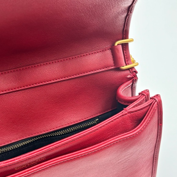 Saint Laurent Becky Quilted Leather Shoulder Bag Red Gold Hardware - Picture 9 of 13